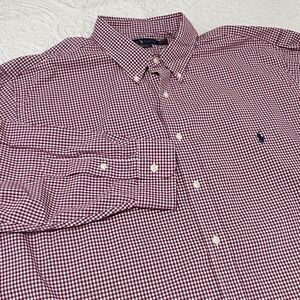Ralph Lauren Performance Red Gingham Button Down Shirt Men's 2XB Long Sleeve